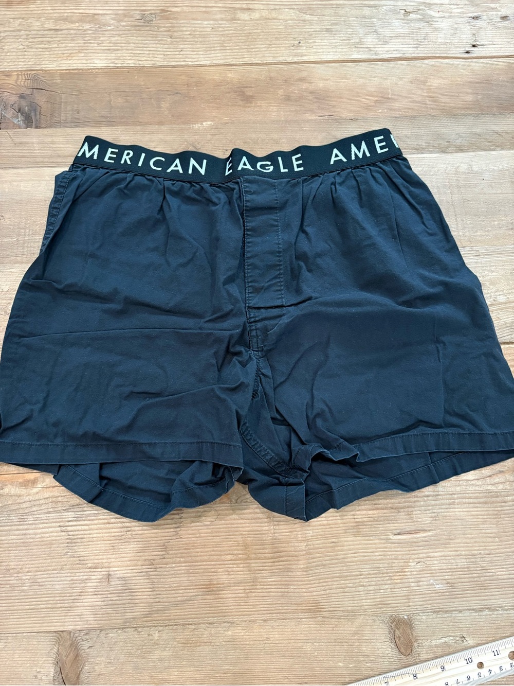 American Eagle Outfitters Men's Black Boxer-Style Shorts with Logo Waistband